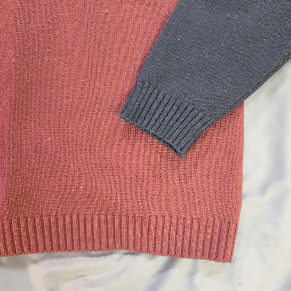 SEG Mens Vintage Colorblock Striped Crewneck Sweater Navy Burgundy RN 63925 - Picture 3 of 10